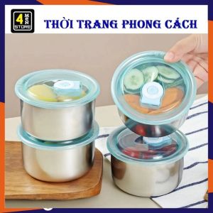 Hộp Đựng Thức Ăn INOX 304 Hình Tròn Có Nắp Dậy Chống Tràn Ngăn Mùi Hôi Tủ Lạnh - Khay inox đựng thực phẩm chống gỉ - Bát Tô Dáng Tròn Đựng Thực Phẩm