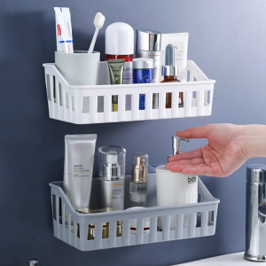 【COD】Bathroom Storage Rack Plastic Wall-Mounted Shampoo Organizer Basket for Bathroom Kitchen