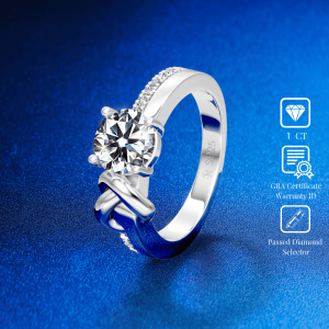 RoyStone - Cincin Wanita Moissanite Sertifikat GRA Original Lapis Emas - Iris Ring