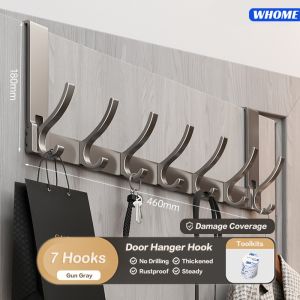 Nail Free Door Hanger Hook Adjustable Space Aluminum Hook Hanger Bathroom/Bedroom Hanging Clothes Hanging Door Rear Rack