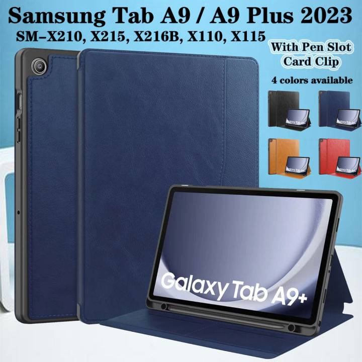 For Samsung Galaxy Tab A9 8.7 2023 A9 Plus A9+ 11.0 SM-X210 SM-X215  SM-X216B SM-X110 SM-X115 Business Casing Tablet Protection Case Pen Slot  Card Stand Wallet Flip Leather Cover