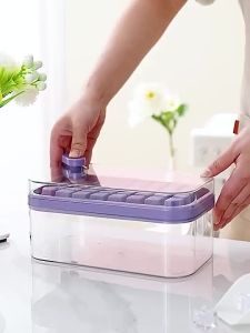One Button Press Type Ice Mold Plastic Ice Cube Maker Ice Tray With Lid Storage Bar Kitchen Accessories Picnic
