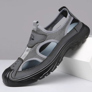 Summer Breathable Mens Baotou Sandals Hollowed Out Mesh Shoes Outdoor Non-slip Lightweight Sports Casual Beach Shoes