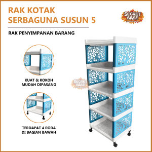RAK KOTAK 5 SUSUN + RODA - Rak Serbaguna / Rak Portable / Rak Plastik