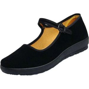 Free Shipping WomenS Black Canvas Shoes New Style With A Single Strap Flat Heel Non-Slip Available In Extra-Large Sizes Suitable For Mothers Hotel Staff And For Wearing To Banquets