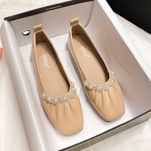 รองเท้าฝรั่งเศส รองเท้าผู้หญิงไข่มุกรองเท้ายายปั๊มนิ้วเท้าแบนนุ่มอารมณ์แบนรองเท้าเดี่ยวฤดูร้อนของผู้หญิง