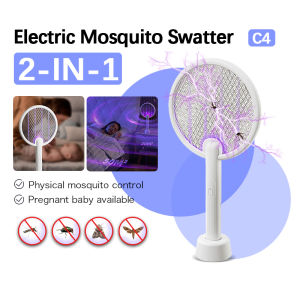 Qualitell C4 Electric Mosquito Killer Racket 2 in1 Raket Membunuh Nyamuk Elektrik Rechargeable Mosquito Swatter with LED & Stand 充电电蚊拍