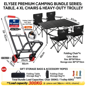 Elysee Premium Outdoor Bundle | Hand Truck Pushcart + 95cm Aluminum Table + 4 Heavy Duty Chairs (300KG)
