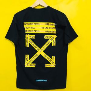 T Shirt Hitam OFF WHITE CUTE OF Over Size (Graphic Line do not cross) L & XL big size OFF01WH1
