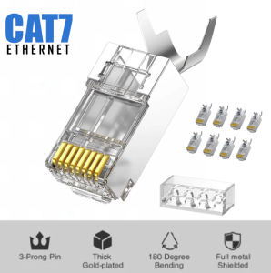 CAT7 50u Gold-Plated RJ45 Modular Plug Metal Shielding Anti-interference Ethernet Connector (8pcs)