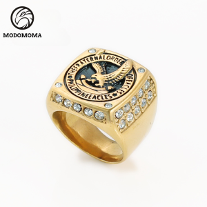 【MODOMOMA】 High Quality Shining Stone Eagles Ring Fraternal Gold Silver Black Big Square Stainless Steel Ring for Men Style Eagle Kuya Bull Ring Women Size 7-13 TFOE-PE Fashion Jewelry A96-1