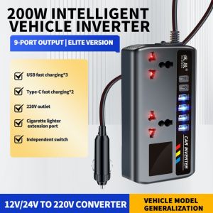 DFGFIN 12V/24V To 220V Car Inverter Digital Display with 6 USB Ports Car Inverter Socket Portable High Power Automotive Charger Inverter