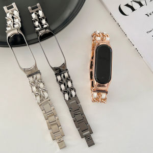 MiBand 7 Luxury Strap For Xiaomi Mi Band 7 Stainless Steel Wrist Metal leather Bracelet Mi Band 7 Strap women girl Wristbands