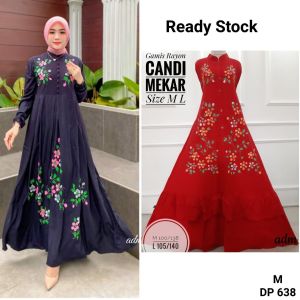 Gamis Rayon Candi Mekar Motif Bunga Lukis Tangan