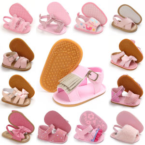 Pink Baby Shoes Binyag Girl Princess Toddler Shoes Newborn Bow Flats Fashion Christening Sandals 0-1M