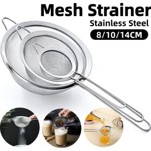 Stainless Steel Mesh Strainer Fine Tea Strainer Long Handle Fine Mesh Basket Sift Flour Mesh Sieve Sugar Powder Sieve Oil Sieve