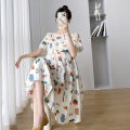 Maternity Dress Korean Style Plus Size New Short Sleeved Maternity Dresses Floral Pregnant Women Dress Loose Medium Length Maternity Dress Pregnant. 