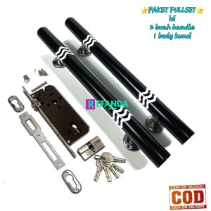 lock body kunci dan 2buah gagang tarikan handle pintu rumah panjang 33cm dan 45cm untuk daun pintu 1 pintu kamar dan depan