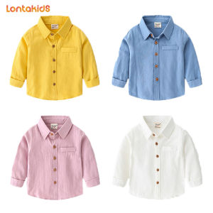 lontakids Kids Boys Long Sleeve Shirt Formal Wedding Birthday Party Wear Child Solid Bottoming Dress Shirt for 2-7 Years