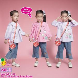 Little pineapple tunik jeans mixue kyuuto bordir anak 2-4Y