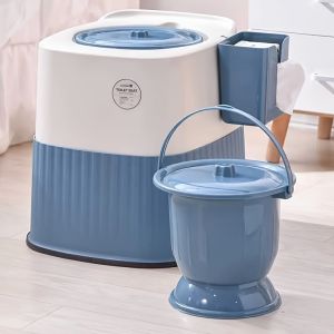 1 Modern Portable Bedside Toilet with Lid - Comfortable Height Sturdy Base Non-Slip Design Large Capacity Lightweight & Easy to Install No Power Needed