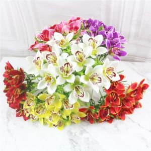 UUMIR คุณภาพสูง ช่อดอกกล้วยไม้ผ้าไหม ดอกไม้เดี่ยว แคทลียา ไฮบริดา ดอกไม้ประดิษฐ์ แมกโนเลียไหม จัดแจกันโต๊ะ DIY ตกแต่งงานแต่งงาน