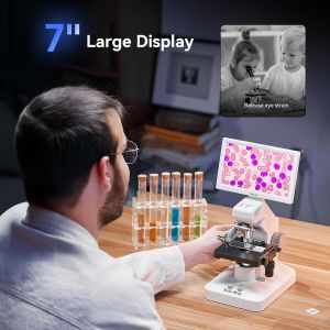 TOMLOV DM301 Max Microscope for Kids Students Adults with X-Y Stage Digital Microscope Camera with 7" Screen USB & HDMI Output Wireless Biological Lab Scope for School Home Education with Slides