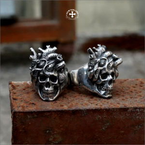 Pewterland Ringskull Trunkheart Cincin Tengkorak 3D Bahan Logam Timah Pria dan Wanita