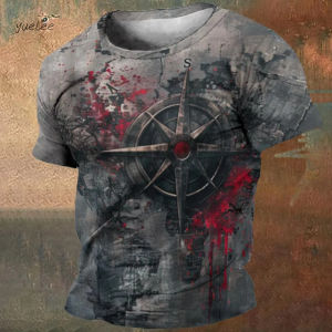 Vintage Mens T-Shirt 3D Printed Compass Short Sleeve T-Shirt O Neck Street Casual Clothing Tops Summer Oversized Mens T-Shirt