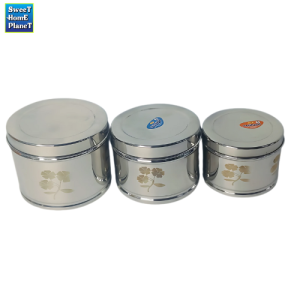 Set of 3 Stainless Steel Kitchen Storage Container Air Thigh Food Storage Box 2L 1.5L 1L Masala Dabba Canister Kitchen Storage Container Food Spice Sugar Flour Dough Liquid Storage