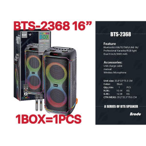 Dual 8 Inch Karaoke Box BTS-2368 Portable Bluetooth Speaker with 2 Wireless Microphone RGB LED