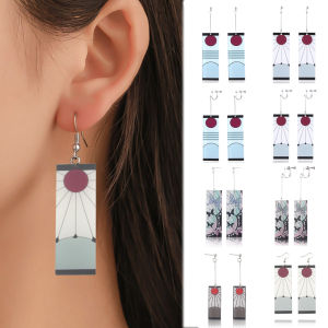 HENLI Trang sức thời trang Bông tai stud Acrylic Phụ nữ Kimetsu No Yaiba Đàn ông Kamado Tanjiro Đồ trang sức Anime Bông tai Demon Slayer Khuyên tai nữ Bông tai kẹp bướm