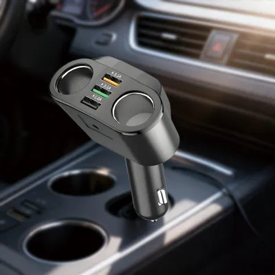 3 cổng USB sạc nhanh và hai ổ cắm tẩu thuốc bộ sạc ô tô đa chức năng bảo vệ quá nhiệt thiết kế bền bỉ phù hợp xe tải và ô tô.