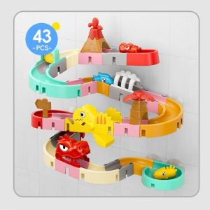 Dinosaur Water Slide Track Bath Toy Set for Kids / Fun Bathtub Play with Water Drainage 43pcs Set