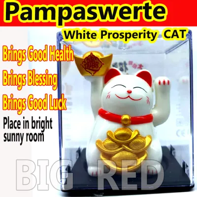 Fengshui Lucky Wave Hand Cat Maneki Neko Solar Powered Waving Cat Lucky Charm for Good Luck Abundance Prosperity Car Dashboard Decoration Home Stores Offices Businesses Money Cat Money Magnet Pampaswerte Pang Hatak Customer