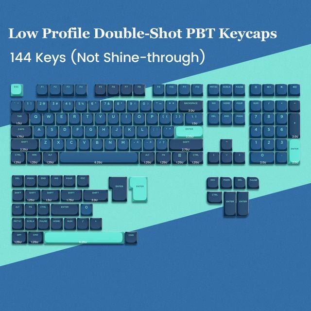 XVX Horizon Slim Keycaps PBT Low Profile Keycap 144 Keys for 60% 65% 75 ...
