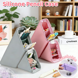 Soft Silicone Pencil Case Large Capacity Vertical Cute Folding Pencil Case Partitioned Zipper Pouch
