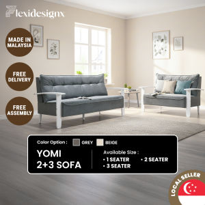 Flexidesignx Sofa (1/2+3 Seater) / Velvet Fabric Sofa Beige/Grey Color YOMI