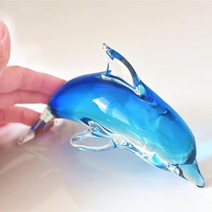 Colored Crystal Glass Dolphin Figurine Statue Collectibles Creative Indoor Art Sculpture Sea Animal Statue for Home Office Decoration (Deep Blue L: 5.9" x W: 2.36" x H: 3.54")