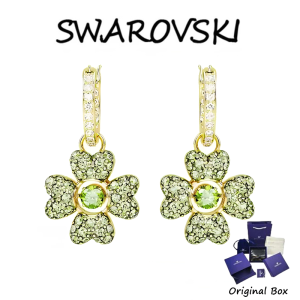 ♈Swarovski♈ M5670664 Idyllia Clover green crystal teardrop earrings gold plated (แจกกล่องของขวัญบรรจุภัณฑ์ของแท้)