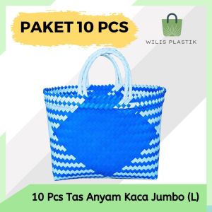 PAKET MURAH 10 PCS Tas Anyaman Plastik Kaca Jumbo (L) Keranjang Belanja Bingkisan Hampers Parcel