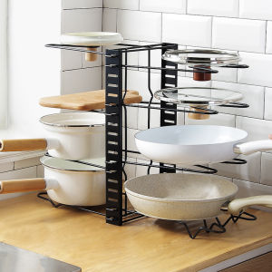 8 Tiers Pot Rack Pan Rack Organizer for Cabinet 3 Installation Methods Adjustable Pots Lid Holder Kitchen Pantry Cookware Organizer