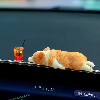 Decor trang trí xe hơi chú chó Corgi cùng caffe đá đồ trang trí nội thất xe hơi