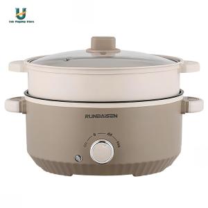 Double-Layer Electric Cooking Ramen Cooker Non-Stick Coating Travel Electric Skillet with Steamer 4.5L Capacity for Stir Fry Steak Noodles Soup [Ueb Flagship Store]