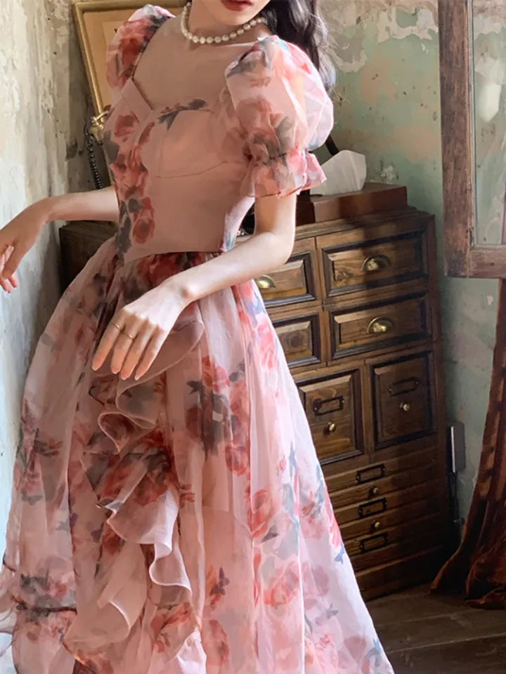 Elegant 2023 Fashion Women Pink Beach Chiffon Dress Summer Clothes