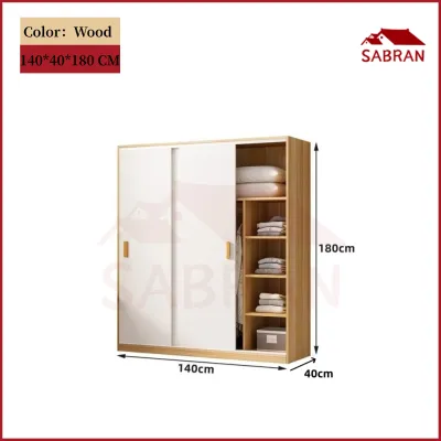 SABRAN Wooden Wardrobe Clothes Cabinet with Sliding Door Bedroom Multi-layer Clothes Organizer