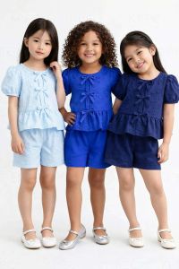 DD Chic Ruffle-Trimmed Cotton Peplum Top & Shorts Set for Girls