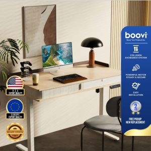 Boovi Meja Kerja Komputer Elektrik Adjustable Standing Desk Wireless Charging Dilengkapi Laci Meja