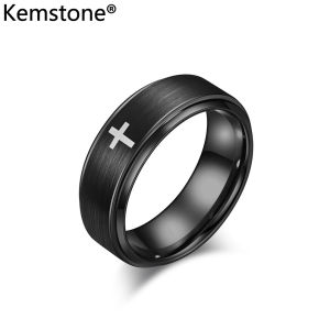 Kemstone Tungsten Steel Cross Rings Mens Tungsten Ring Jewelry