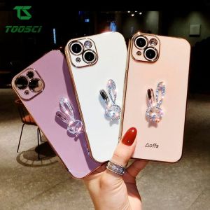 Luxury 3D Shiny Rabbit Ear Diamond Plating Solid Color Phone Case Smooth Soft TPU Back Cover For Realme C53 C55 C33 C35 C31 C15 C12 C11 C21 C17 C30 C21Y C25Y Realme 5 Pro 5i 5S 6i 7i 8i 9i 8 Pro 9 Pro Narzo 50i Prime Narzo 50A Prime 20 30A